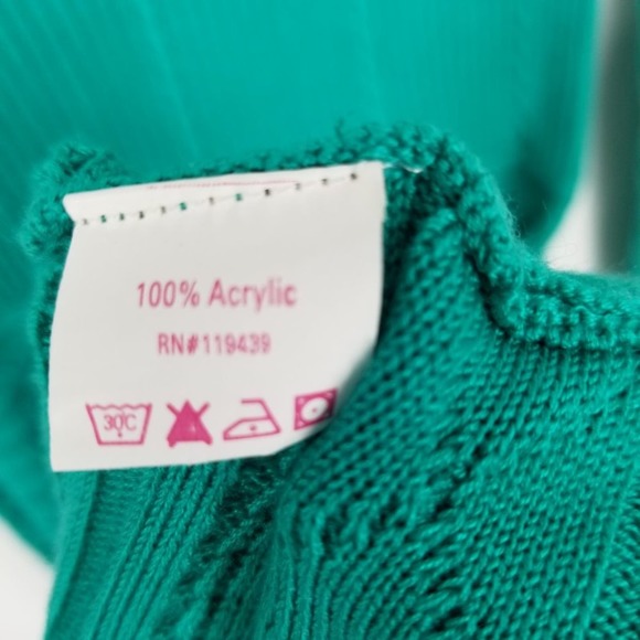 Julie Brown Cable Knit Sweater Dress - Mini Teal Green A Line Flare 3/4 Sleeves - Picture 7 of 7